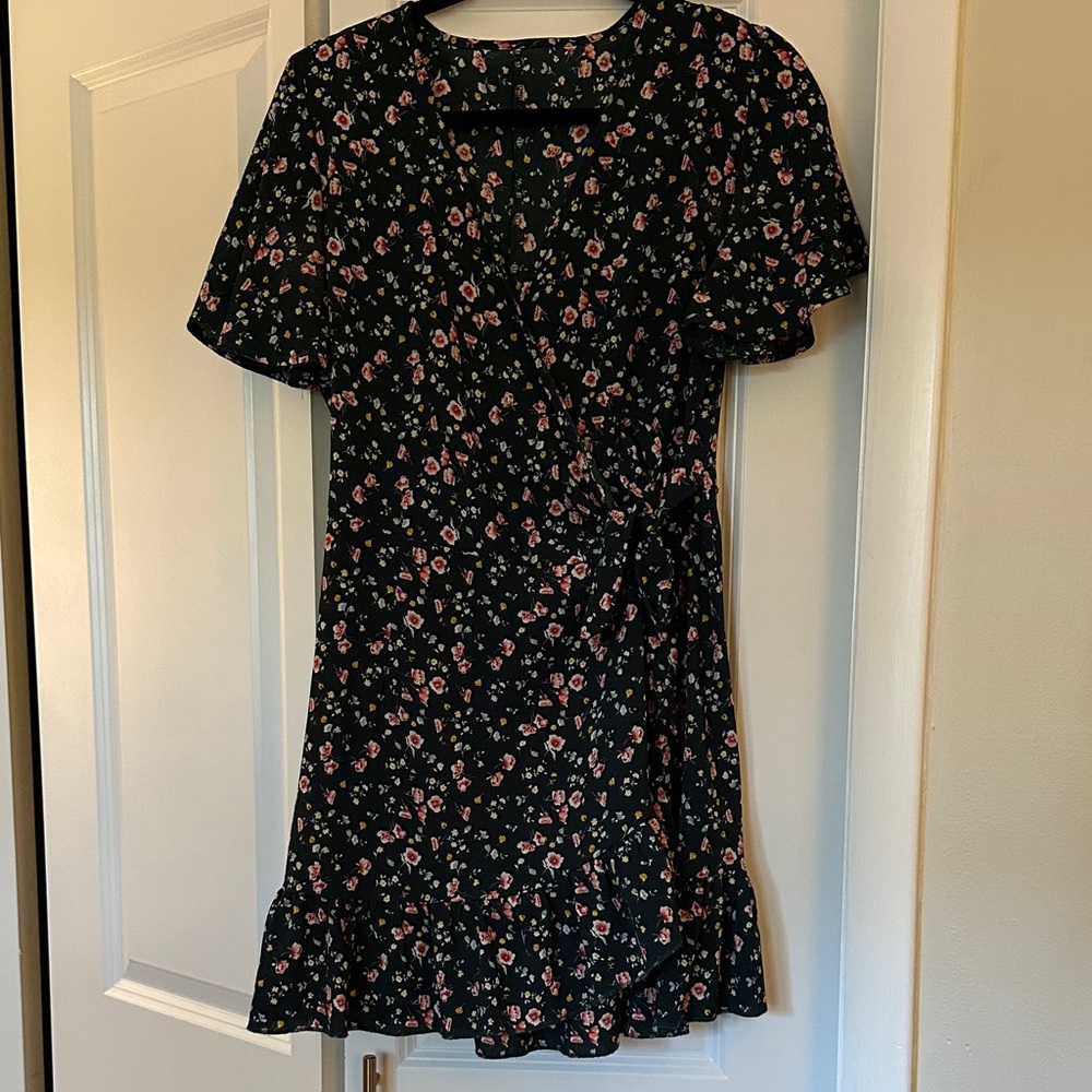 Floral Dark Green Wrap Dress